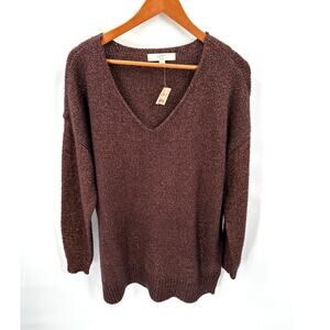 LOFT Plus NWT Brown Shimmer V Neck Sweater // 14